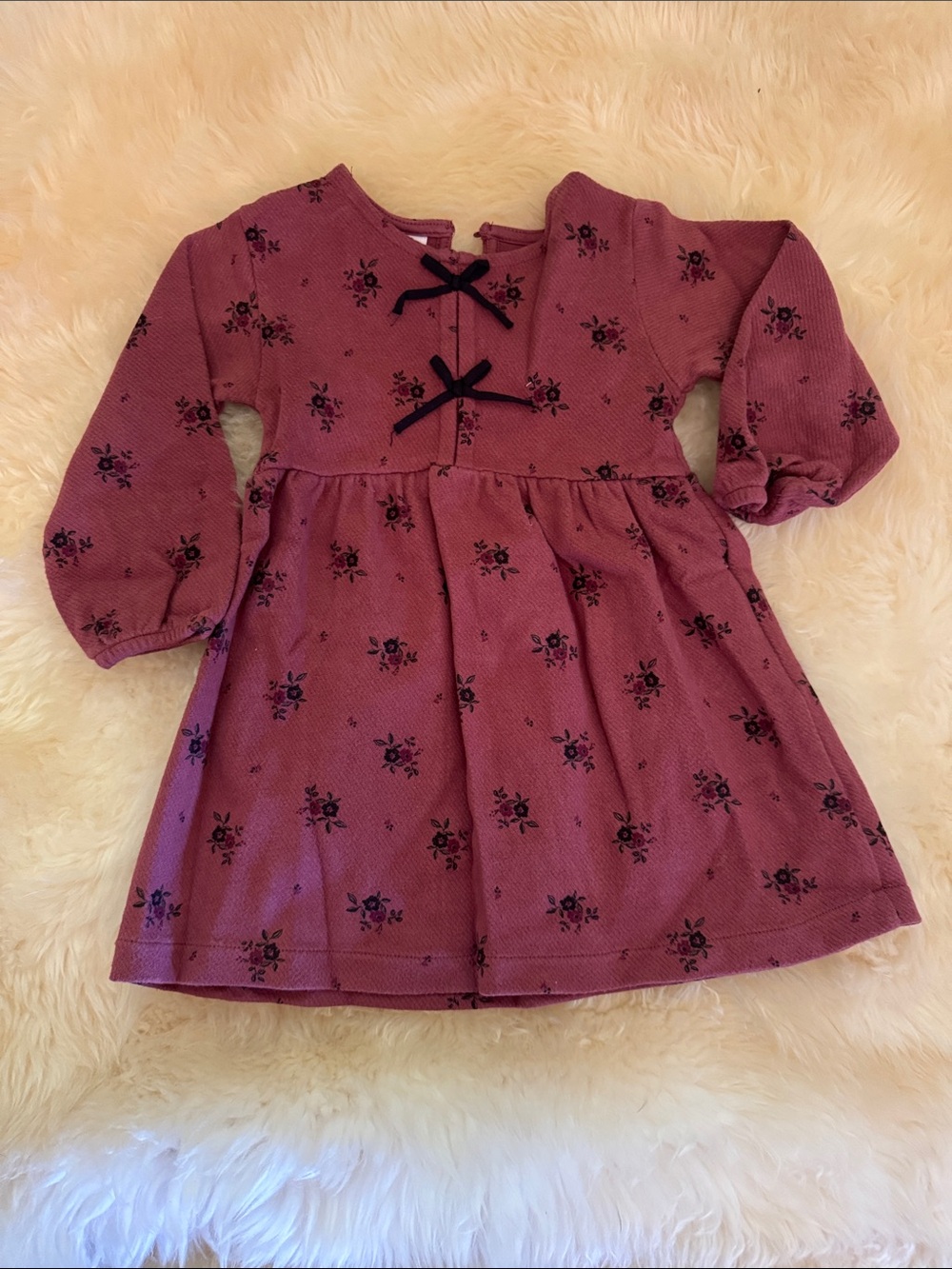 Zara Mauve Floral Long-Sleeve Dress with Black Bows